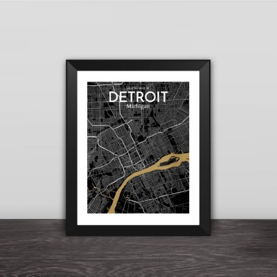 United States Detroit City Map Line Drawing Art Solid Wood Decorative Photo Frame Photo Wall