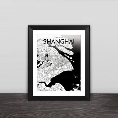 Shanghai map line drawing art illustration section solid wood decorative photo frame photo wall