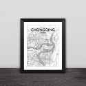 Chongqing map line drawing art illustration section solid wood decorative photo frame photo wall
