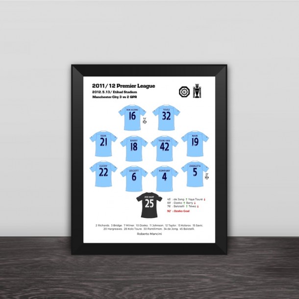 2011-12 Manchester City Premier League champions' classic lineup photo frame