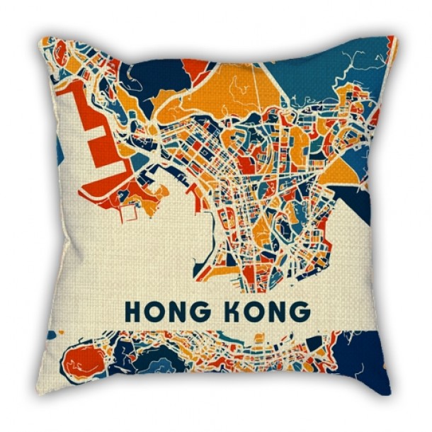 Map section Hong Kong city pillow sofa cotton and linen texture car pillow cushion gift
