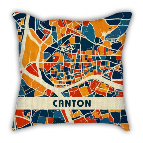 Map section Guangzhou city pillow sofa cotton and linen texture car pillow cushion gift