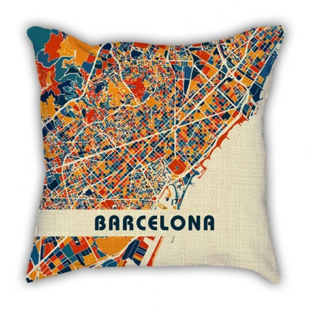 City series Barcelona map pillow sofa cotton and linen texture car pillow
