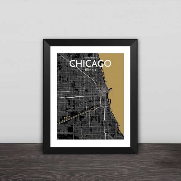 Chicago map line drawing art illustration section solid wood decorative photo frame photo wall