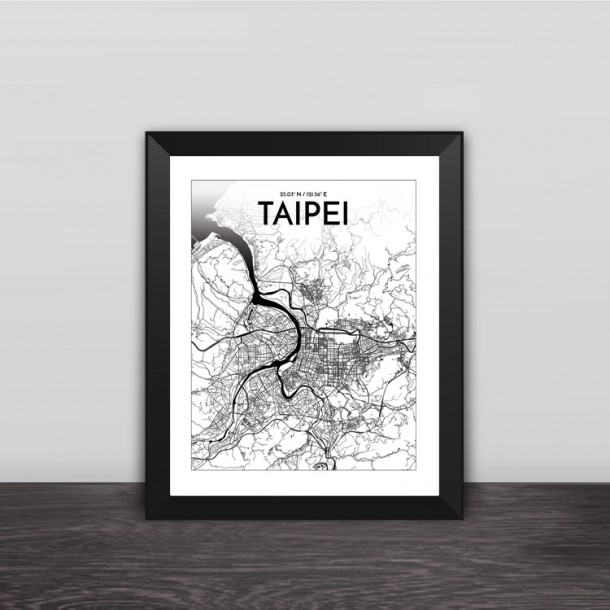 Taipei map line drawing art illustration section solid wood decorative photo frame photo wall table hanging frame
