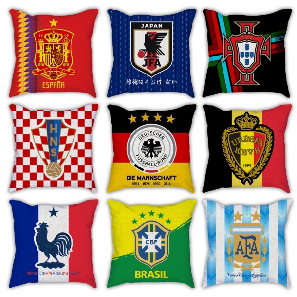 Football World Cup Sofa Cotton and Feel Texture Pillow Car Pillow Pad Portugal Germany Brazil Argentina France