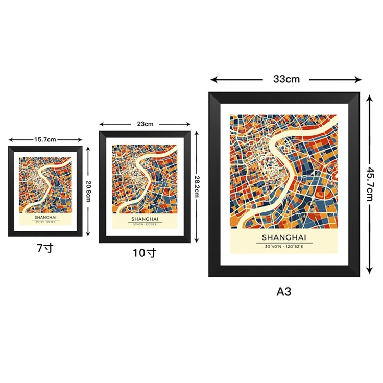 Wuhan map line drawing art illustration section solid wood decorative photo frame photo wall table hanging frame